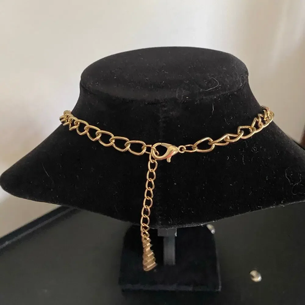 Vintage Purple Chunky Link Statement Necklace Gold Tone 80s–90s Retro Bold
